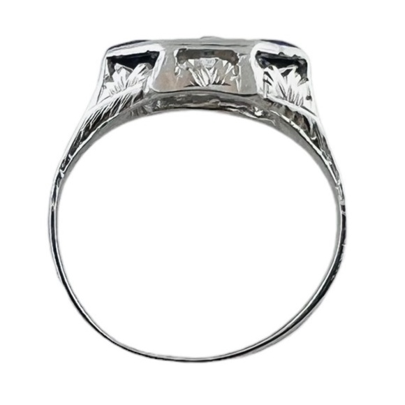 14K White Gold Diamond Lab Created Sapphire Filigree Ring 4.75 #15675 - Picture 6 of 9